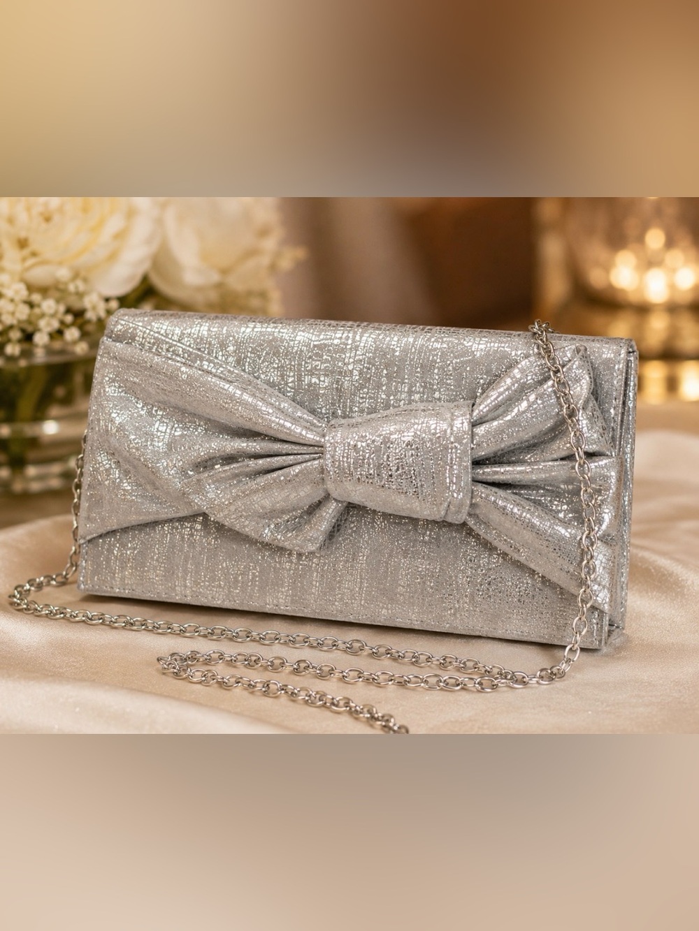 Gianni Bini Elegant Silver Clutch with Chain Strap (NWOT)